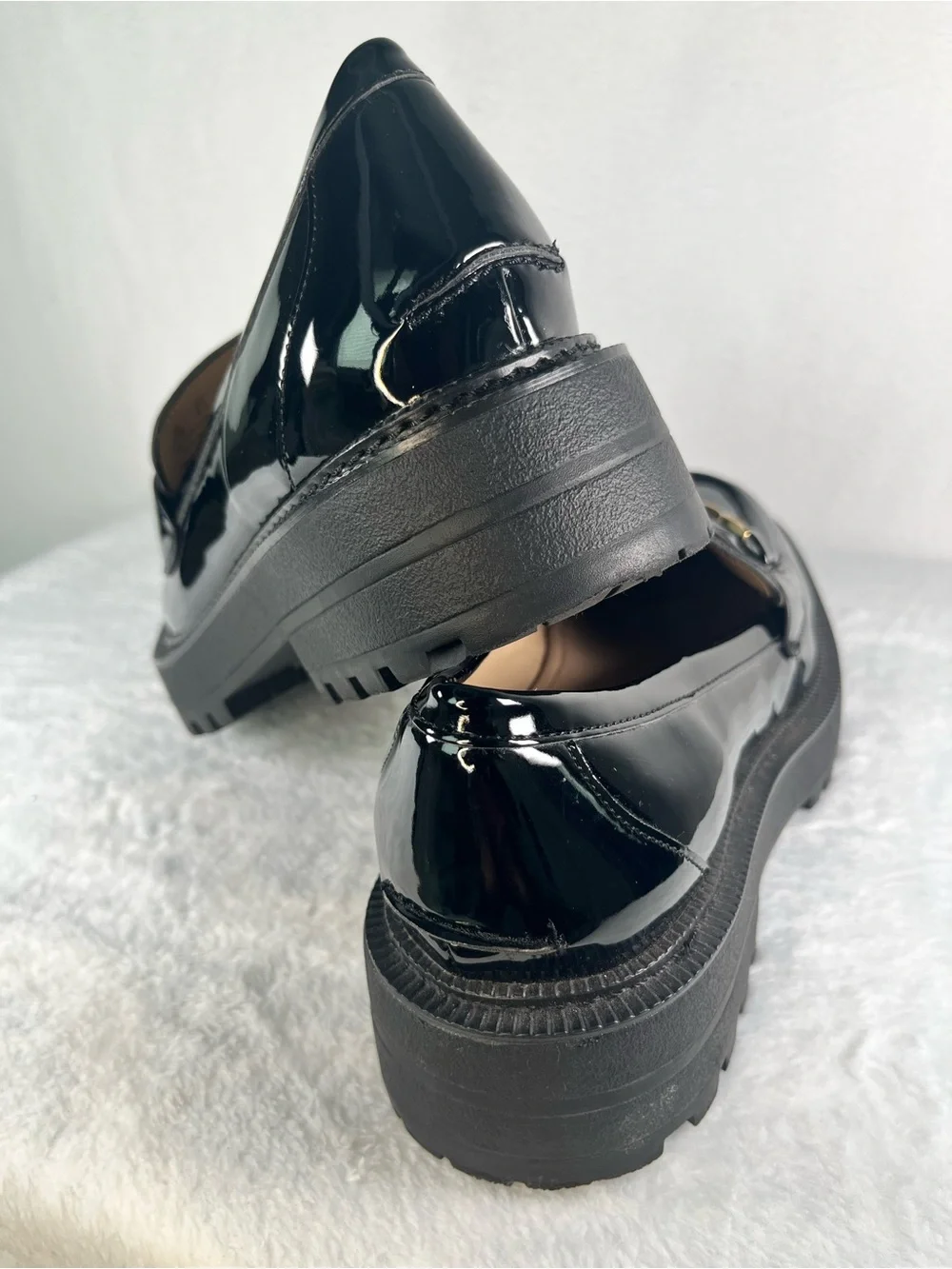 Sam Edelman Laurs Black Patent Leather Chunky Platform Horsebit Lug Loafer 9.5